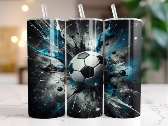 A Bold Shattered Soccer Ball Graphic for Dynamic Tumbler Wraps