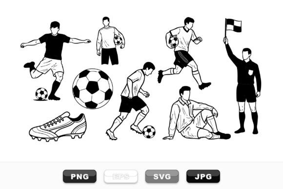 A Hand Drawn Soccer Player Set for Crafts & Graphics