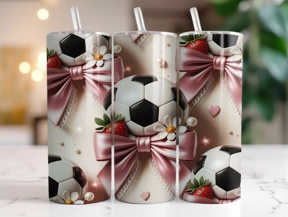 Soccer Bow Graphics for 20 Oz Tumbler Wrap Products